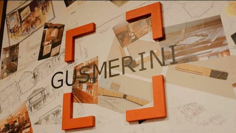 Tableau avec au centre le logo Gusmerini et autour différents plan et modèle 3D